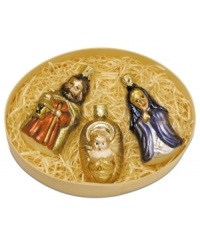 Deck the halls! Mouth-blown and hand-painted, this Holy Family ornament set featuring Joseph, Mary and Baby Jesus captures the essence of the Christmas story. Deck the halls! Mouth-blown and hand-painted, this Holy Family ornament set featuring Joseph, Mary and Baby Jesus captures the essence of the Christmas story.