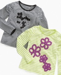 Allover stripes on these long-sleeve tees from So Jenni give her an adorable style she can take to school or out into the sun. Allover stripes on these long-sleeve tees from So Jenni give her an adorable style she can take to school or out into the sun.