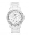 Fossil Women's CE1010 White Ceramic Bracelet White Glitz Analog Dial Multifunction Watch