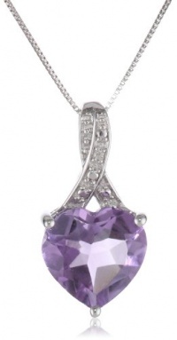 10k White Gold Amethyst and Diamond Heart Pendant Necklace , 18