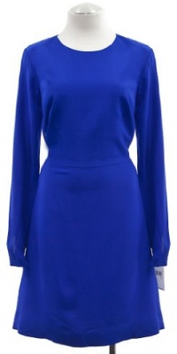 Tibi Blue Silk Open Back Long Sleeve A-Line Dress 10