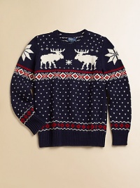 A classic crewneck pullover is updated in a reindeer intarsia knit that is perfect for the colder months.Ribbed crewneckLong sleeves with ribbed cuffsPullover styleRibbed hemCottonMachine washImported A classic crewneck pullover is updated in a reindeer intarsia knit that is perfect for the colder months.Ribbed crewneckLong sleeves with ribbed cuffsPullover styleRibbed hemCottonMachine washImported