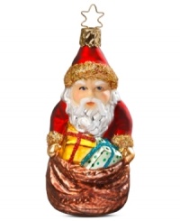 Santa Claus is coming to town! Adorn your Christmas tree with this festive Inge-Glas ornament featuring Santa and his bag of goodies. Mouth-blown and hand-painted. Santa Claus is coming to town! Adorn your Christmas tree with this festive Inge-Glas ornament featuring Santa and his bag of goodies. Mouth-blown and hand-painted.