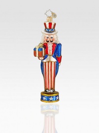 Handcrafted of fine European glass, this Uncle Sam-inspired nutcracker will decorate your tree with dash of patriotism. Hand-blownHand-painted5½ tallMade in Poland Handcrafted of fine European glass, this Uncle Sam-inspired nutcracker will decorate your tree with dash of patriotism. Hand-blownHand-painted5½ tallMade in Poland