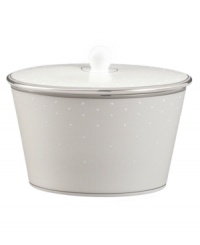 This lovely sugar bowl adds subtle splendor to any coffee or tea time. The Pointe d'Esprit pattern captures the effervescence of celebration, with raised dots that flow from platinum-rimmed edges like a shower of confetti. This lovely sugar bowl adds subtle splendor to any coffee or tea time. The Pointe d'Esprit pattern captures the effervescence of celebration, with raised dots that flow from platinum-rimmed edges like a shower of confetti.
