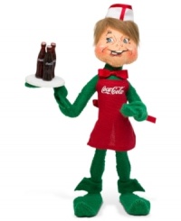 A soda jerk delivers a different type of holiday bubbly in this retro figurine for Coca-Cola collectors. Crafted with the soft, flexible features and unmistakable style of Annalee. A soda jerk delivers a different type of holiday bubbly in this retro figurine for Coca-Cola collectors. Crafted with the soft, flexible features and unmistakable style of Annalee.