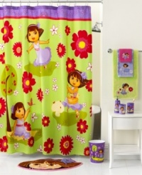 Go explorin'! Dora the Explorer is your go-to gal for a fun bath time with this Dora Picnic bath shower curtain. Features a cheerful Dora surrounded by fresh flowers and bright hues your kids will go crazy for. Go explorin'! Dora the Explorer is your go-to gal for a fun bath time with this Dora Picnic bath shower curtain. Features a cheerful Dora surrounded by fresh flowers and bright hues your kids will go crazy for.