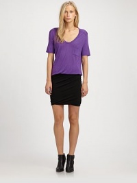 Softly draped jersey in a timeless shape, is finished with a touch of ruching near the hem.Narrow elastic waistbandSlightly ruched at one sideAsymmetrical seaming at backAbout 18 long56% rayon/35% polyester/9% spandexMachine washImportedModel shown is 5'11 (180cm) wearing US size Small. Softly draped jersey in a timeless shape, is finished with a touch of ruching near the hem.Narrow elastic waistbandSlightly ruched at one sideAsymmetrical seaming at backAbout 18 long56% rayon/35% polyester/9% spandexMachine washImportedModel shown is 5'11 (180cm) wearing US size Small.