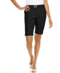 These breezy petite bermuda shorts from Charter Club are rendered from a stretchy fabric blend and feature a tummy panel for a flattering fit! These breezy petite bermuda shorts from Charter Club are rendered from a stretchy fabric blend and feature a tummy panel for a flattering fit!