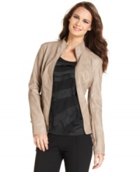 Alfani's faux leather jacket features a subtly distressed look with chic zipper embellishments.