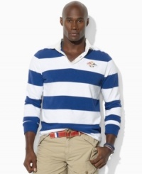 A classic rugby is cut for a relaxed, comfortable fit and accented with Ralph Lauren's signature embroidery. A classic rugby is cut for a relaxed, comfortable fit and accented with Ralph Lauren's signature embroidery.