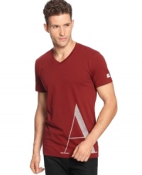 Wear the letter that symbolizes the best of the best-and the House of Armani. V-necked tee from Armani Jeans with off-center and oversized letter A graphic. Exclusive to Macy's. Wear the letter that symbolizes the best of the best-and the House of Armani. V-necked tee from Armani Jeans with off-center and oversized letter A graphic. Exclusive to Macy's.