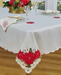 A soon-to-be holiday favorite, the Poinsettia Trio tablecloth is perfect for the busy host in machine washable polyester and, with delicate cutwork and cheery Christmas blooms, inspires unforgettably festive meals. From Homewear.