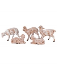 Make your Nativity set up even more special with this set of five white sheep, each in a different pose and with a unique facial expressions. Make your Nativity set up even more special with this set of five white sheep, each in a different pose and with a unique facial expressions.