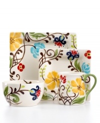 Hand painted with folksy florals, the Jardin square place settings from Vida by Espana delivers colorful fresh-for-spring style along with everyday durability. Hand painted with folksy florals, the Jardin square place settings from Vida by Espana delivers colorful fresh-for-spring style along with everyday durability.
