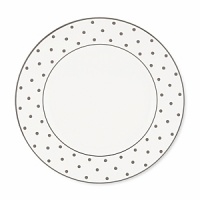 Kate Spade's Larabee Road Platinum, peppered with platinum polka dots, will give your table its own personality. Crafted of white bone china, each piece is dishwasher safe. Kate Spade's Larabee Road Platinum, peppered with platinum polka dots, will give your table its own personality. Crafted of white bone china, each piece is dishwasher safe.