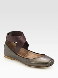 Metallic leather flat held in place by a comfortable, wrap-around strap. Metallic leather and elastic upperLeather lining and solePadded insoleMade in ItalyOUR FIT MODEL RECOMMENDS ordering true size. Metallic leather flat held in place by a comfortable, wrap-around strap. Metallic leather and elastic upperLeather lining and solePadded insoleMade in ItalyOUR FIT MODEL RECOMMENDS ordering true size.