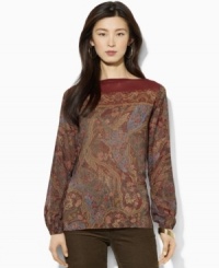 Lauren Ralph Lauren's slightly sheer petite georgette blouse is rendered with an allover floral pattern, adding feminine allure to any wardrobe. Lauren Ralph Lauren's slightly sheer petite georgette blouse is rendered with an allover floral pattern, adding feminine allure to any wardrobe.