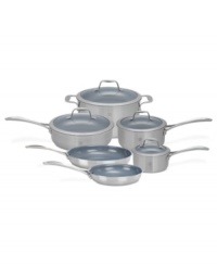 Combining a history of professional performance and unbeatable quality with stainless steel mastery, this fully clad 3-ply collection takes center stage in your space. The eco-friendly Thermolon nonstick ceramic coating, plus thick aluminum core of each vessel, promotes hassle-free meals where food cooks quickly, evenly & releases with ease. 2-year warranty. Combining a history of professional performance and unbeatable quality with stainless steel mastery, this fully clad 3-ply collection takes center stage in your space. The eco-friendly Thermolon nonstick ceramic coating, plus thick aluminum core of each vessel, promotes hassle-free meals where food cooks quickly, evenly & releases with ease. 2-year warranty.