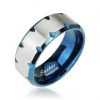 316L Stainless Steel Ring With Blue Ion Plated Fcceted Edge Accent; Comes With FREE Gift Box