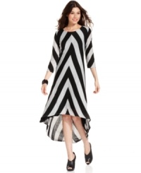 Make a graphic statement in Cha Cha Vente's striped dress. Pair it with high-heeled booties for a flattering leg-lengthening look. Make a graphic statement in Cha Cha Vente's striped dress. Pair it with high-heeled booties for a flattering leg-lengthening look.
