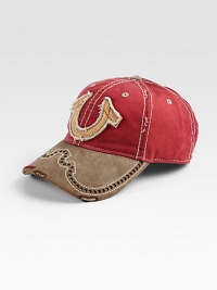 A distressed horseshoe patch is at the center of this perforated hat made of rich, structured cotton.CottonDry cleanImported A distressed horseshoe patch is at the center of this perforated hat made of rich, structured cotton.CottonDry cleanImported