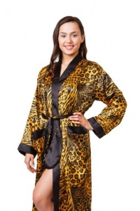 Women's Animal Print Satin Robe with Two Front Pockets, Size (M), Style#G17-31-M Women's Animal Print Satin Robe with Two Front Pockets, Size (M), Style#G17-31-M