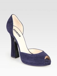 An architectural heel adds curve appeal to this low-cut suede design with a timeless peep toe. Self-covered heel, 4½ (115mm)Covered platform, ½ (15mm)Compares to a 4 heel (100mm)Suede upperPeep toeLeather lining and solePadded insoleMade in ItalyOUR FIT MODEL RECOMMENDS ordering one half size up as this style runs small. An architectural heel adds curve appeal to this low-cut suede design with a timeless peep toe. Self-covered heel, 4½ (115mm)Covered platform, ½ (15mm)Compares to a 4 heel (100mm)Suede upperPeep toeLeather lining and solePadded insoleMade in ItalyOUR FIT MODEL RECOMMENDS ordering one half size up as this style runs small.