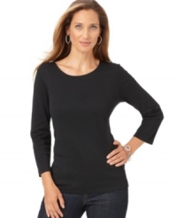 J Jones New York's three-quarter sleeve top is a must-have basic for casual style. J Jones New York's three-quarter sleeve top is a must-have basic for casual style.