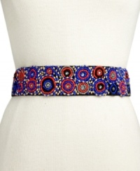 The perfect boho-chic accessory for the season! This wide stretch belt from Steve Madden shows off with colorful bead detail. The perfect boho-chic accessory for the season! This wide stretch belt from Steve Madden shows off with colorful bead detail.