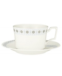 Connect the dots to playfully chic style with the Breton cup. Tiny spots of sparkling platinum and white come together in delicate strands and sunbursts on modern bone china. With Noritake's signature squared handle. Connect the dots to playfully chic style with the Breton cup. Tiny spots of sparkling platinum and white come together in delicate strands and sunbursts on modern bone china. With Noritake's signature squared handle.