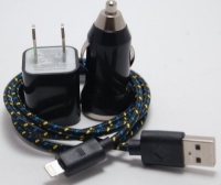 Black 3 in 1 8-pin to USB Braided High Quality Durable Charging kit fits iphone 5 Black 3 in 1 8-pin to USB Braided High Quality Durable Charging kit fits iphone 5