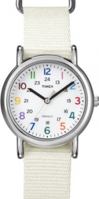 Timex Women's T2N837KW Weekender Mid-Size Slip Through White Strap Watch Timex Women's T2N837KW Weekender Mid-Size Slip Through White Strap Watch