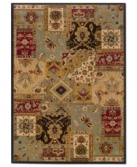 Boasting the weathered look of antique area rugs, the Perennial area rug from Sphinx updates this tradition with pops of colors like burgundy, sage and autumn bronze in a captivating patchwork arrangement. Crafted in the USA with a hard-twist nylon construction for eye-catching, durable design. Boasting the weathered look of antique area rugs, the Perennial area rug from Sphinx updates this tradition with pops of colors like burgundy, sage and autumn bronze in a captivating patchwork arrangement. Crafted in the USA with a hard-twist nylon construction for eye-catching, durable design.