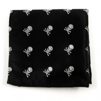 100% Silk Woven Black Skull & Crossbones Patterned Large Pocket Square 100% Silk Woven Black Skull & Crossbones Patterned Large Pocket Square