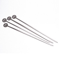 The Stainless Steel Skewers are 13.75. Set of four Forged Stainless Steel Construction. The flat blade skewers keep fare stable on the skewer for easy turning. Long length keeps your hands from the heat source. The Stainless Steel Skewers are 13.75. Set of four Forged Stainless Steel Construction. The flat blade skewers keep fare stable on the skewer for easy turning. Long length keeps your hands from the heat source.
