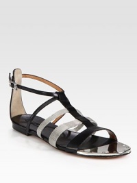 Give your ensemble a rocker-chic vibe with this strappy leather gladiator, roughened by mesh metal straps. Leather and mesh metal upperLeather lining and solePadded insoleImportedOUR FIT MODEL RECOMMENDS ordering one half size down as this style runs large. Give your ensemble a rocker-chic vibe with this strappy leather gladiator, roughened by mesh metal straps. Leather and mesh metal upperLeather lining and solePadded insoleImportedOUR FIT MODEL RECOMMENDS ordering one half size down as this style runs large.