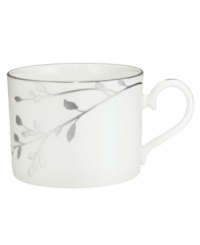 Birch branches grow around this pure white porcelain cup from Noritake dinnerware. The dishes of this set turn formal tables into serene landscapes. The contemporary design is refined in polished platinum with a breezy, all-natural beauty. Birch branches grow around this pure white porcelain cup from Noritake dinnerware. The dishes of this set turn formal tables into serene landscapes. The contemporary design is refined in polished platinum with a breezy, all-natural beauty.