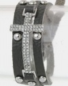 Trendy Fashion Jewelry - Real Leather Crystal Cross Wrapped Bracelet - By Fashion Destination (Grey) | Free Shipping
