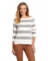 Vince Camuto Women's Ribbed Trim Sequin Stripe Sweater, Lt Smoke Htr, Medium