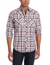 Wrangler Men's Poplin Plaid Snaps Short Sleeve Western Jean Shirt