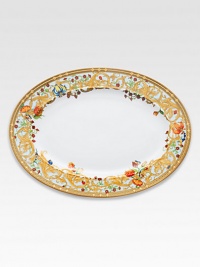 The House of Versace's extraordinary new porcelain dinnerware collection is defined by the scrolling vines and verdant detail of an elegant country garden. From the Butterfly Garden CollectionPorcelain15 wideHand washMade in Germany The House of Versace's extraordinary new porcelain dinnerware collection is defined by the scrolling vines and verdant detail of an elegant country garden. From the Butterfly Garden CollectionPorcelain15 wideHand washMade in Germany