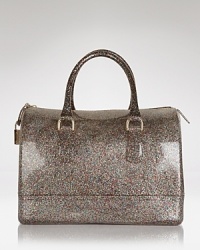 Furla redefines arm candy with this satchel. A sweet daytime touch, it's crafted of rubber with a distinctive shape. Furla redefines arm candy with this satchel. A sweet daytime touch, it's crafted of rubber with a distinctive shape.