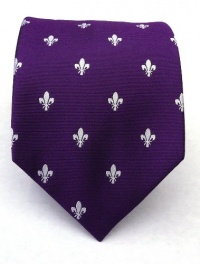 100% Silk Woven Royal Purple Fleur de Lis Tie