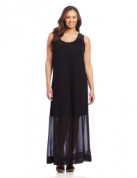 DKNYC Women's Plus-Size Sleeveless Dress With Chiffon Hem and Yoke