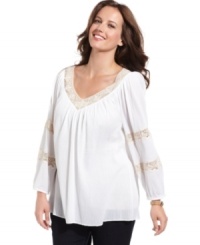 Infuse an airy feel to your casual wear with Charter Club's long sleeve plus size top, finished by crochet trim. Infuse an airy feel to your casual wear with Charter Club's long sleeve plus size top, finished by crochet trim.