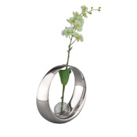 Nambe Globe Bud Vase with White Orchid Nambe Globe Bud Vase with White Orchid