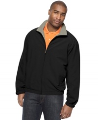 Greet the in-between weather in the comfort and style of this lightweight jacket from Perry Ellis. Greet the in-between weather in the comfort and style of this lightweight jacket from Perry Ellis.