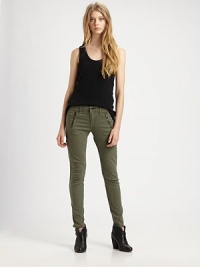 Cargo pockets and asymmetrical zippers renew these stretchy, majorly soft skinnies. THE FITRise, about 8Inseam, about 30THE DETAILSZip flySix-pocket styleCotton/Tencel/spandexMachine washMade in USA of imported fabricModel shown is 5'11 (178cm) wearing US size 4. Cargo pockets and asymmetrical zippers renew these stretchy, majorly soft skinnies. THE FITRise, about 8Inseam, about 30THE DETAILSZip flySix-pocket styleCotton/Tencel/spandexMachine washMade in USA of imported fabricModel shown is 5'11 (178cm) wearing US size 4.