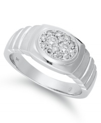 Wedded bliss. This perfectly sophisticated men's ring by Prestige Unity features round-cut diamonds (1/4 ct. t.w.) in a chic, oval shape. Set in 10k white gold. Wedded bliss. This perfectly sophisticated men's ring by Prestige Unity features round-cut diamonds (1/4 ct. t.w.) in a chic, oval shape. Set in 10k white gold.